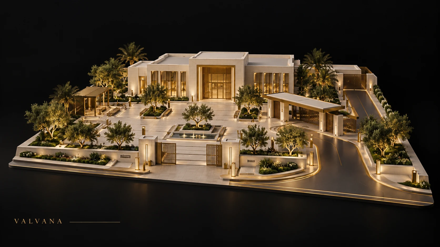 تصميم توضيحي: مرفق عام ومسارات تشغيل للزوار والخدمات